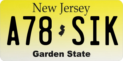NJ license plate A78SIK