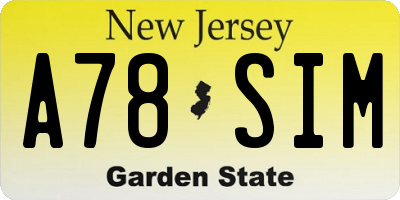 NJ license plate A78SIM