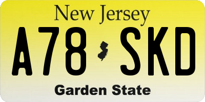 NJ license plate A78SKD