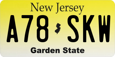 NJ license plate A78SKW