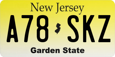 NJ license plate A78SKZ