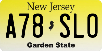 NJ license plate A78SLO