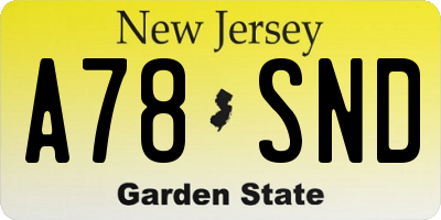 NJ license plate A78SND