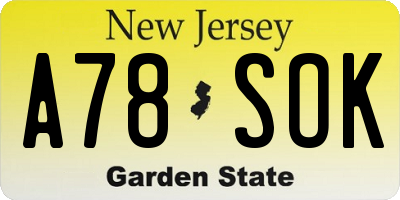 NJ license plate A78SOK