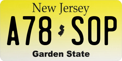 NJ license plate A78SOP