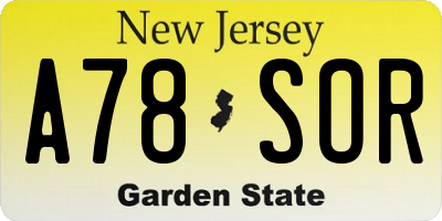 NJ license plate A78SOR
