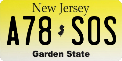 NJ license plate A78SOS