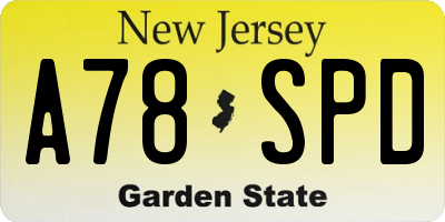 NJ license plate A78SPD