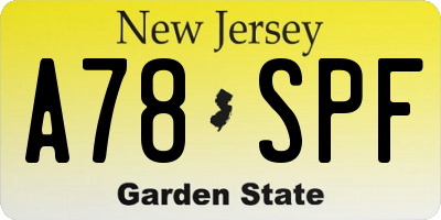NJ license plate A78SPF