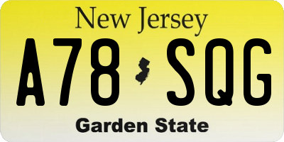 NJ license plate A78SQG