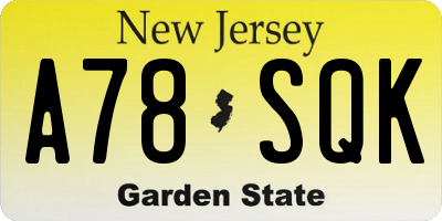 NJ license plate A78SQK