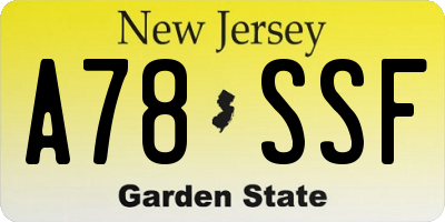 NJ license plate A78SSF