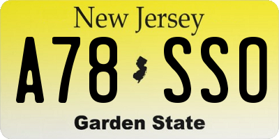 NJ license plate A78SSO