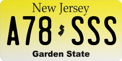 NJ license plate A78SSS