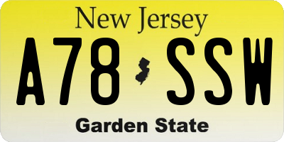 NJ license plate A78SSW
