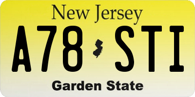 NJ license plate A78STI