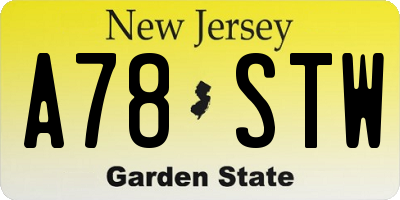 NJ license plate A78STW
