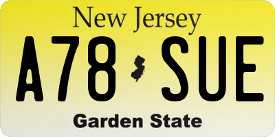 NJ license plate A78SUE