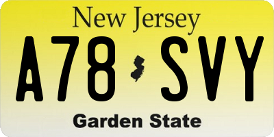 NJ license plate A78SVY