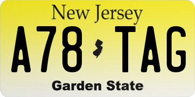 NJ license plate A78TAG