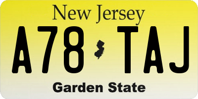 NJ license plate A78TAJ
