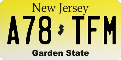 NJ license plate A78TFM