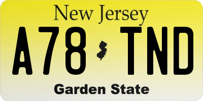 NJ license plate A78TND