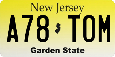 NJ license plate A78TOM