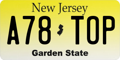 NJ license plate A78TOP
