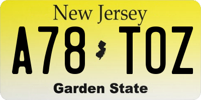 NJ license plate A78TOZ