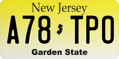 NJ license plate A78TPO