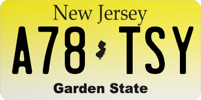 NJ license plate A78TSY