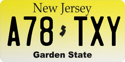NJ license plate A78TXY