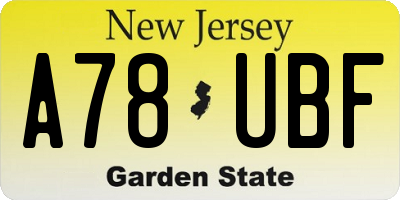 NJ license plate A78UBF