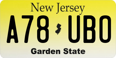 NJ license plate A78UBO