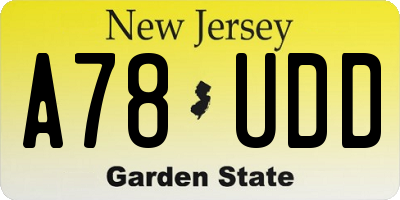 NJ license plate A78UDD