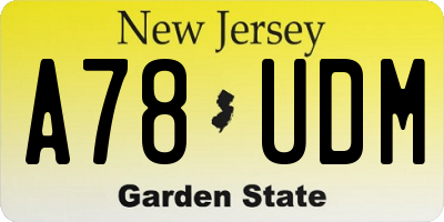 NJ license plate A78UDM