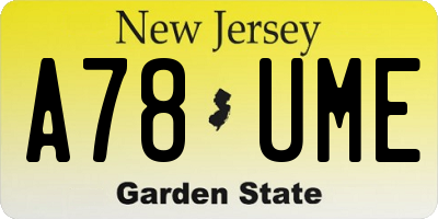 NJ license plate A78UME