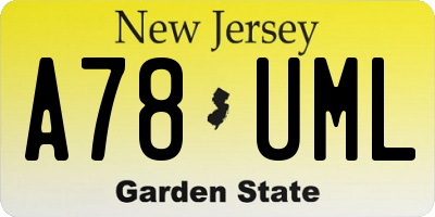 NJ license plate A78UML