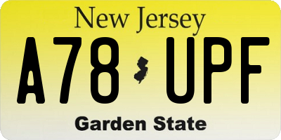 NJ license plate A78UPF