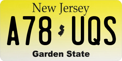 NJ license plate A78UQS