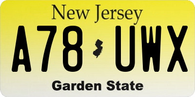 NJ license plate A78UWX