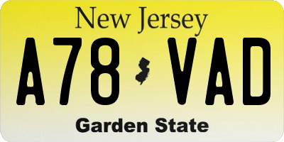 NJ license plate A78VAD