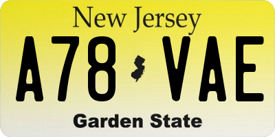 NJ license plate A78VAE