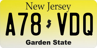 NJ license plate A78VDQ
