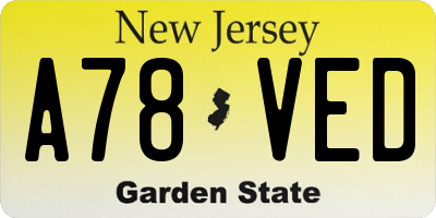 NJ license plate A78VED