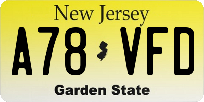 NJ license plate A78VFD