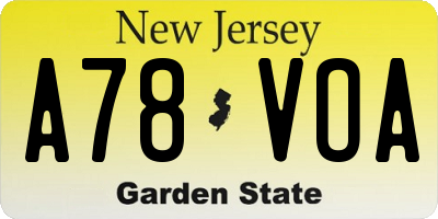 NJ license plate A78VOA