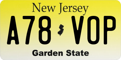 NJ license plate A78VOP
