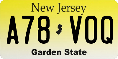 NJ license plate A78VOQ